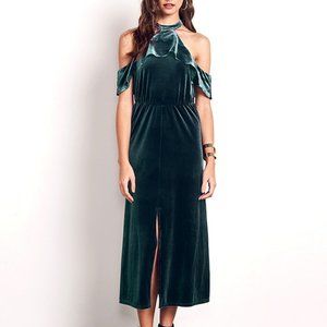 Ali & Jay Green Velvet Halter Midi Dress